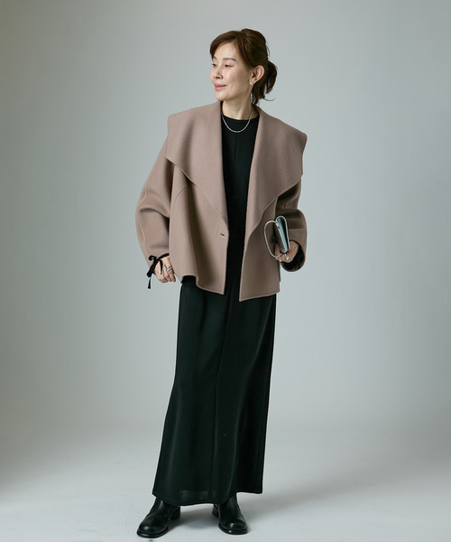 VERMEIL par iena(ヴェルメイユパーイエナ)の「ドルマンスリーブドレープワンピース(ワンピース・レディース・ブラック/ネイビー・40/38/36)」の5枚目の写真