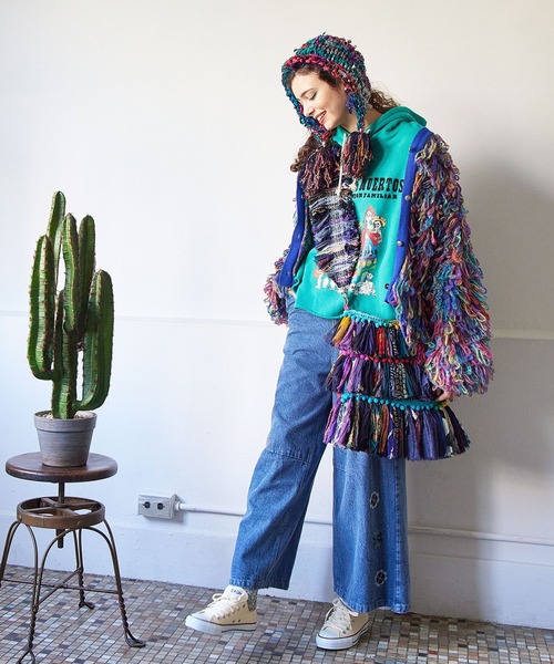 チャイハネ（チャイハネ）の「【チャイハネ】カラフルループニットカーディガン（カーディガン/ボレロ・レディース・レッド/イエロー/ブルー・FREE）」の5枚目の写真