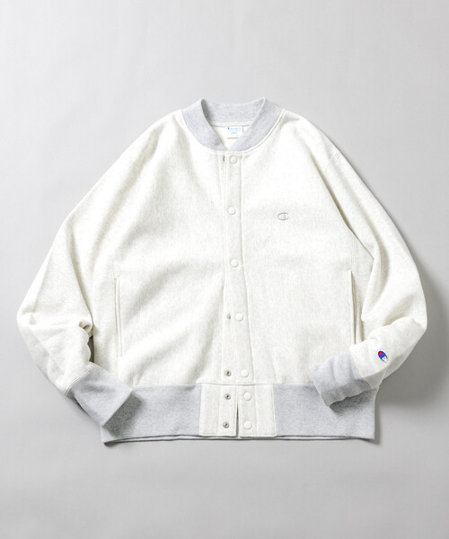 Champion(チャンピオン)の「Champion/チャンピオン 別注 REVERSE WEAVE SNAP SWEAT JACKET/リバースウィーブ スナップ スウェット ジャケット/ノーカラー ジャケット(スウェット・メンズ・その他1/ライトグレー/ブラック・SMALL/MEDIUM/LARGE)」の8枚目の写真