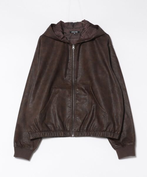 8(eight)(エイト)の「ウォッシュ合皮ジップパーカーブルゾン(ブルゾン・メンズ・ブラック/ブラウン・MEDIUM/LARGE)」の2枚目の写真
