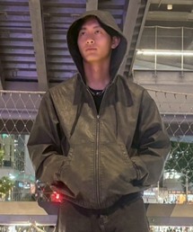 ウォッシュ合皮ジップパーカーブルゾン