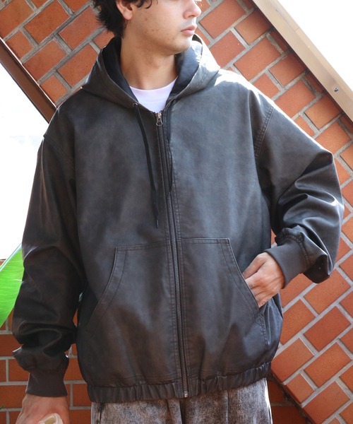8(eight)(エイト)の「ウォッシュ合皮ジップパーカーブルゾン(ブルゾン・メンズ・ブラック/ブラウン・MEDIUM/LARGE)」の17枚目の写真