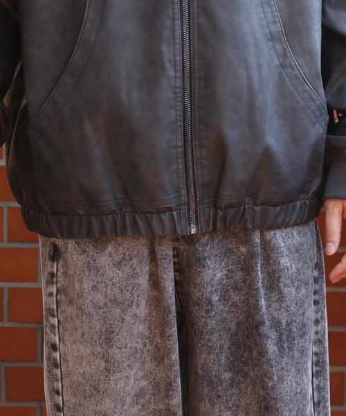 8(eight)(エイト)の「ウォッシュ合皮ジップパーカーブルゾン(ブルゾン・メンズ・ブラック/ブラウン・MEDIUM/LARGE)」の5枚目の写真