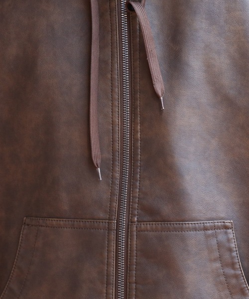 8(eight)(エイト)の「ウォッシュ合皮ジップパーカーブルゾン(ブルゾン・メンズ・ブラック/ブラウン・MEDIUM/LARGE)」の14枚目の写真
