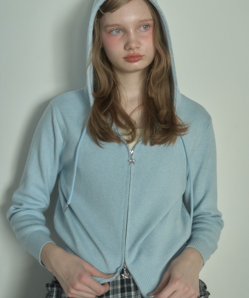 スターダブルジップニットパーカー/Star double zip knit hoodie