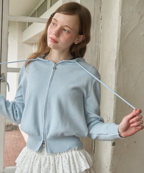 スターダブルジップニットパーカー/Star double zip knit hoodie