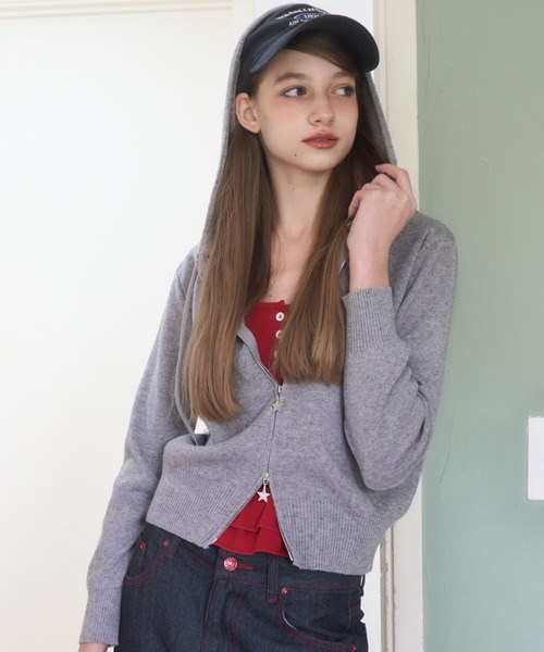 Birthday room（バースデイルーム）の「スターダブルジップニットパーカー/Star double zip knit hoodie（パーカー・レディース・グレー/アイボリー/ライトブルー/ブラック・FREE）」の18枚目の写真