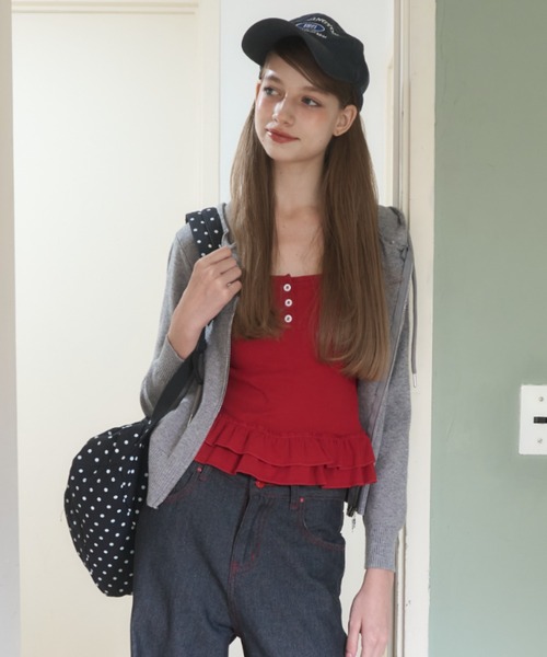 Birthday room（バースデイルーム）の「スターダブルジップニットパーカー/Star double zip knit hoodie（パーカー・レディース・グレー/アイボリー/ライトブルー/ブラック・FREE）」の20枚目の写真