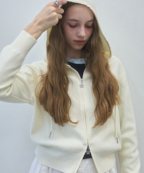 Birthday room（バースデイルーム）の「スターダブルジップニットパーカー/Star double zip knit hoodie（パーカー・レディース・グレー/アイボリー/ライトブルー/ブラック・FREE）」の7枚目の写真