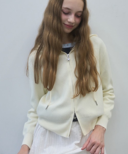 Birthday room（バースデイルーム）の「スターダブルジップニットパーカー/Star double zip knit hoodie（パーカー・レディース・グレー/アイボリー/ライトブルー/ブラック・FREE）」の6枚目の写真