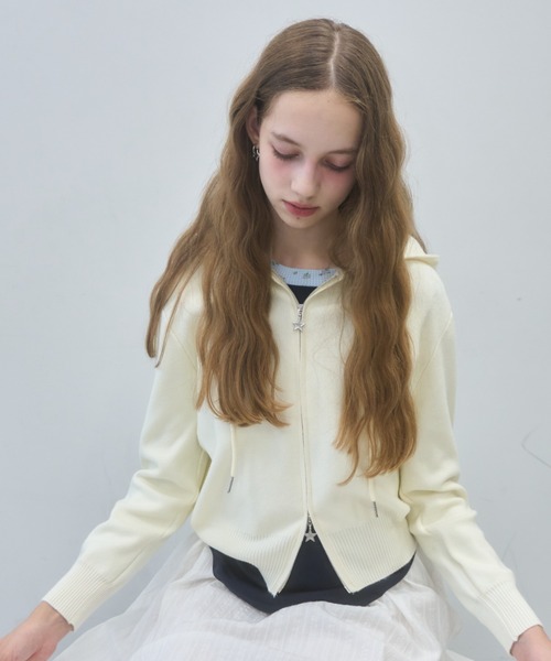 Birthday room（バースデイルーム）の「スターダブルジップニットパーカー/Star double zip knit hoodie（パーカー・レディース・グレー/アイボリー/ライトブルー/ブラック・FREE）」の9枚目の写真