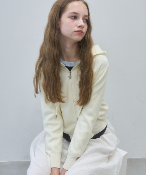 Birthday room（バースデイルーム）の「スターダブルジップニットパーカー/Star double zip knit hoodie（パーカー・レディース・グレー/アイボリー/ライトブルー/ブラック・FREE）」の8枚目の写真