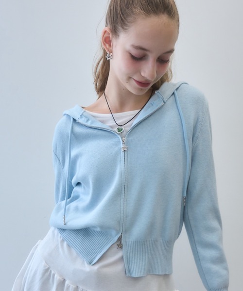 Birthday room（バースデイルーム）の「スターダブルジップニットパーカー/Star double zip knit hoodie（パーカー・レディース・グレー/アイボリー/ライトブルー/ブラック・FREE）」の10枚目の写真