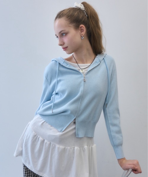 スターダブルジップニットパーカー/Star double zip knit hoodie