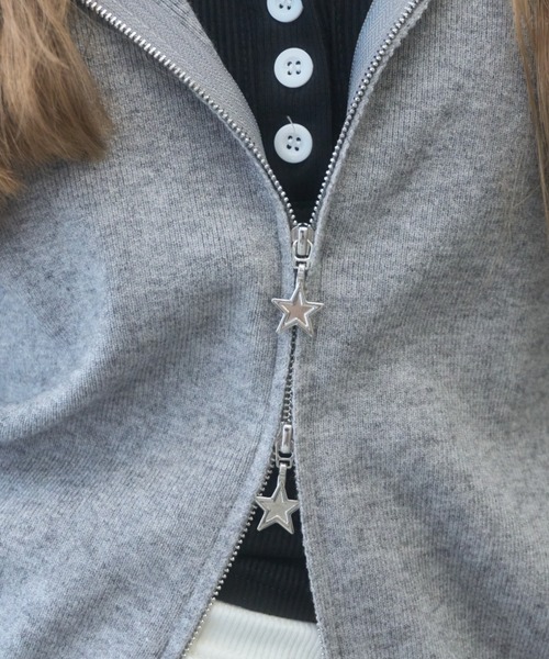 Birthday room（バースデイルーム）の「スターダブルジップニットパーカー/Star double zip knit hoodie（パーカー・レディース・グレー/アイボリー/ライトブルー/ブラック・FREE）」の5枚目の写真