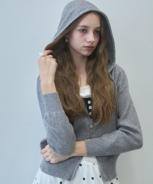 COOME　KNIT HOODIE PURPLE ニットパーカー　フリー 8seconds Half High Neck Zipup Knit Pullover Purple