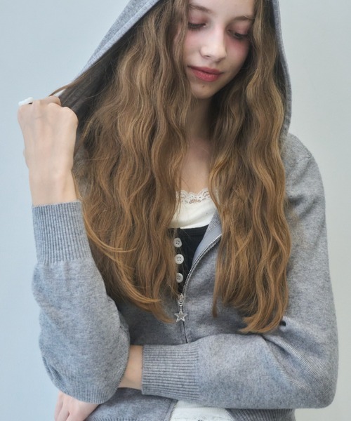 COOME　KNIT HOODIE PURPLE ニットパーカー　フリー 8seconds Half High Neck Zipup Knit Pullover Purple