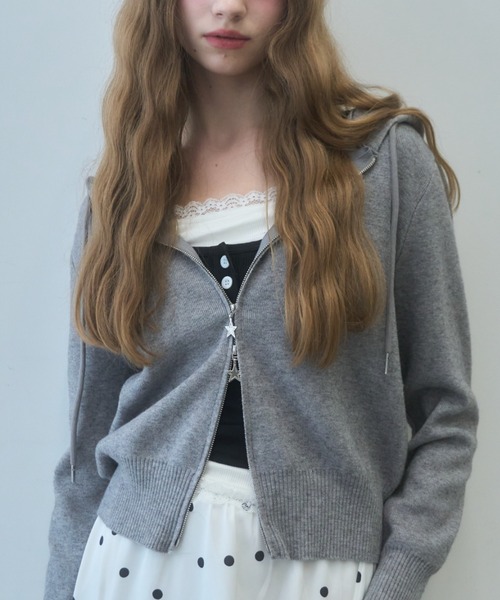 Birthday room（バースデイルーム）の「スターダブルジップニットパーカー/Star double zip knit hoodie（パーカー・レディース・グレー/アイボリー/ライトブルー/ブラック・FREE）」の16枚目の写真