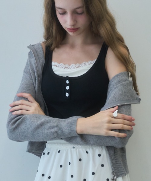 Birthday room（バースデイルーム）の「スターダブルジップニットパーカー/Star double zip knit hoodie（パーカー・レディース・グレー/アイボリー/ライトブルー/ブラック・FREE）」の14枚目の写真