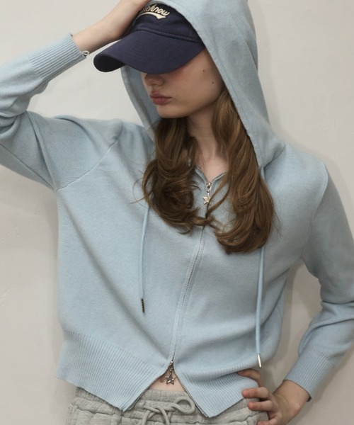 Birthday room（バースデイルーム）の「スターダブルジップニットパーカー/Star double zip knit hoodie（パーカー・レディース・グレー/アイボリー/ライトブルー/ブラック・FREE）」の22枚目の写真