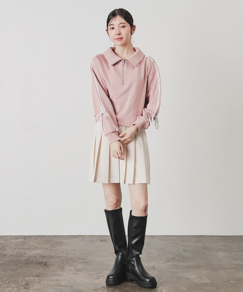 Honeys（ハニーズ）の「【ハニぽか】ハーフジップトップス（スウェット・レディース・ブラック/アイボリー/オートミール/ピンク・SS/S/M/L）」の7枚目の写真