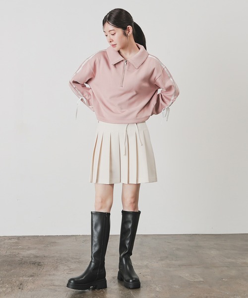 Honeys（ハニーズ）の「【ハニぽか】ハーフジップトップス（スウェット・レディース・ブラック/アイボリー/オートミール/ピンク・SS/S/M/L）」の8枚目の写真