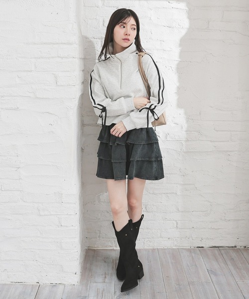 Honeys（ハニーズ）の「【ハニぽか】ハーフジップトップス（スウェット・レディース・ブラック/アイボリー/オートミール/ピンク・SS/S/M/L）」の13枚目の写真