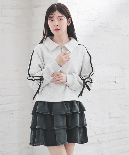 Honeys（ハニーズ）の「【ハニぽか】ハーフジップトップス（スウェット・レディース・ブラック/アイボリー/オートミール/ピンク・SS/S/M/L）」の15枚目の写真