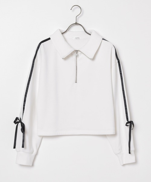 Honeys（ハニーズ）の「【ハニぽか】ハーフジップトップス（スウェット・レディース・ブラック/アイボリー/オートミール/ピンク・SS/S/M/L）」の19枚目の写真