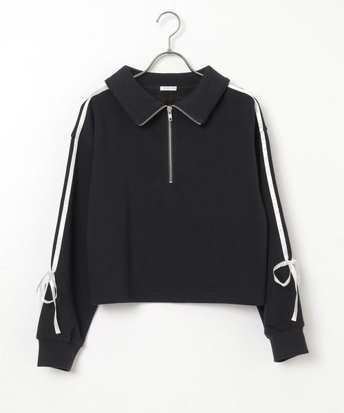 Honeys（ハニーズ）の「【ハニぽか】ハーフジップトップス（スウェット・レディース・ブラック/アイボリー/オートミール/ピンク・SS/S/M/L）」の21枚目の写真