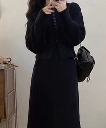 ニット長袖トップス+スカートセットアップ