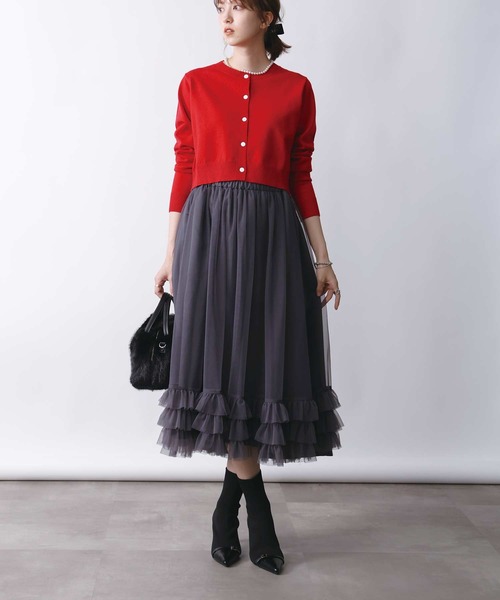 PICCIN（ピッチン）の「ショートレングスカーディガン（カーディガン/ボレロ・レディース・レッド/ブラック/オフホワイト/グレー・M）」の18枚目の写真