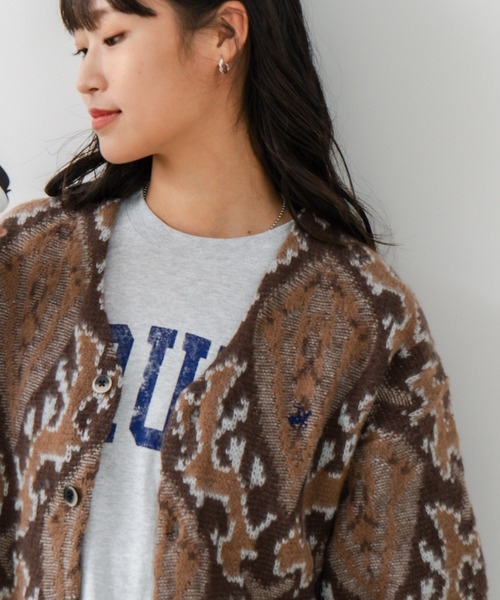 BEVERLY HILLS POLO CLUB(ビバリーヒルズポロクラブ)の「【BEVERLY HILLS POLO CLUB/ビバリーヒルズポロクラブ】ワンポイント刺繍 モヘアタッチ ニットカーディガン(カーディガン/ボレロ・レディース・アイボリー/ブルー/ピンク/グレー/ブラウン/ダークブラウン・MEDIUM)」の1枚目の写真
