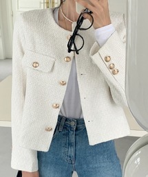 YUGA_YGMC buttoned tweed jacket
