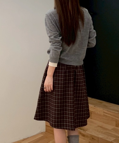 LAC-VERT（ラック・ヴェール）の「チェック柄ミディ丈プリーツスカート（スカート・レディース・ネイビー/ブラウン・FREE）」の11枚目の写真