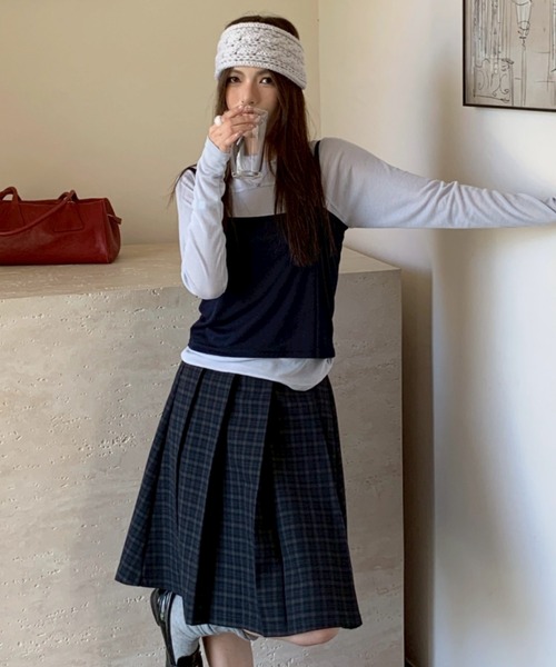 LAC-VERT（ラック・ヴェール）の「チェック柄ミディ丈プリーツスカート（スカート・レディース・ネイビー/ブラウン・FREE）」の18枚目の写真