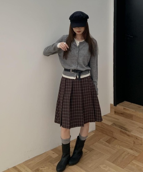 LAC-VERT（ラック・ヴェール）の「チェック柄ミディ丈プリーツスカート（スカート・レディース・ネイビー/ブラウン・FREE）」の10枚目の写真