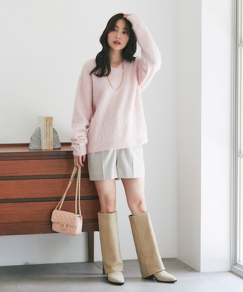 La boutique BonBon（ラブティックボンボン）の「【レメ】スエードカバードロングブーツ（ブーツ・レディース・ベージュ・39/36/37/38）」の4枚目の写真