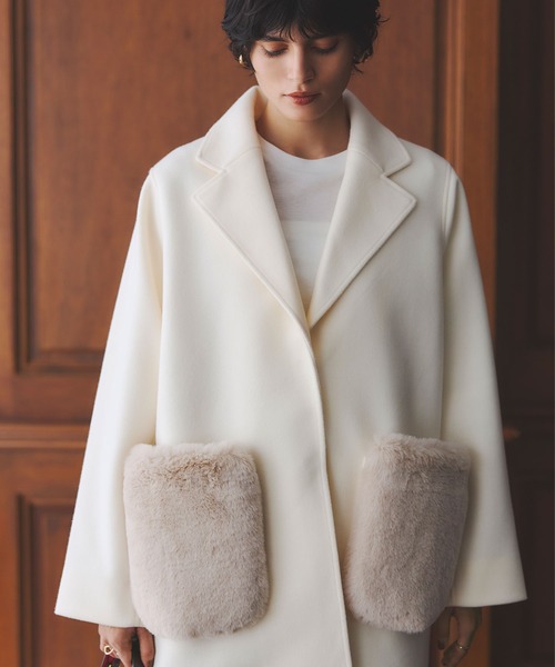 ウールライクポケットファーガウンコート（その他アウター