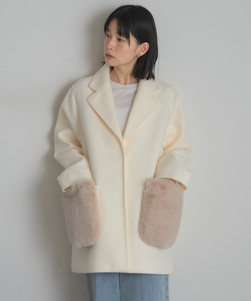 ウールライクポケットファーガウンコート（その他アウター