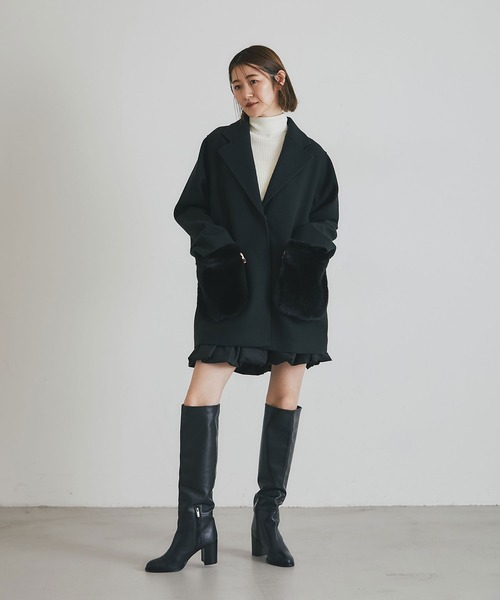 ウールライクポケットファーガウンコート（その他アウター