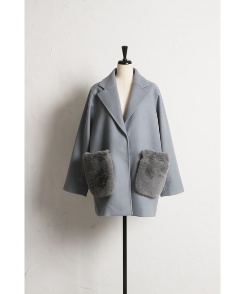 ウールライクポケットファーガウンコート（その他アウター
