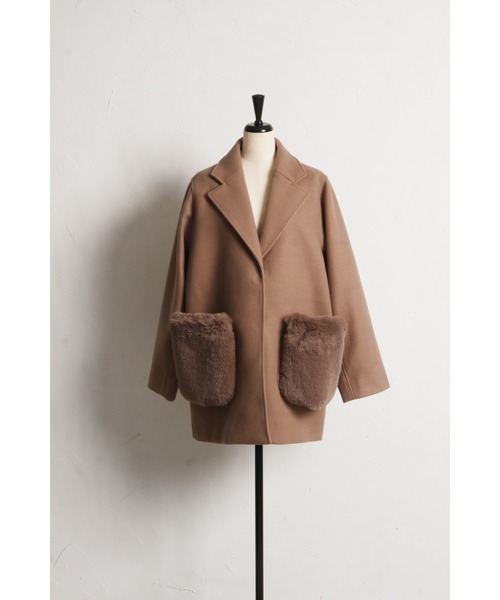 ウールライクポケットファーガウンコート（その他アウター
