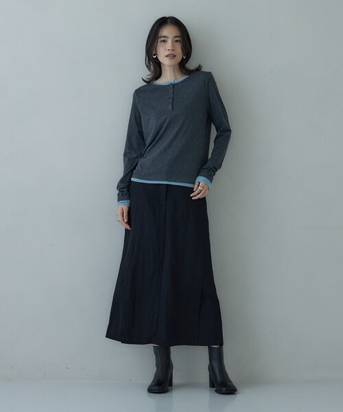 GALLEST(ギャレスト)の「バイカラーヘンリーネックレイヤーカットソー(Tシャツ/カットソー・レディース・チャコールグレー/グレー・38)」の8枚目の写真