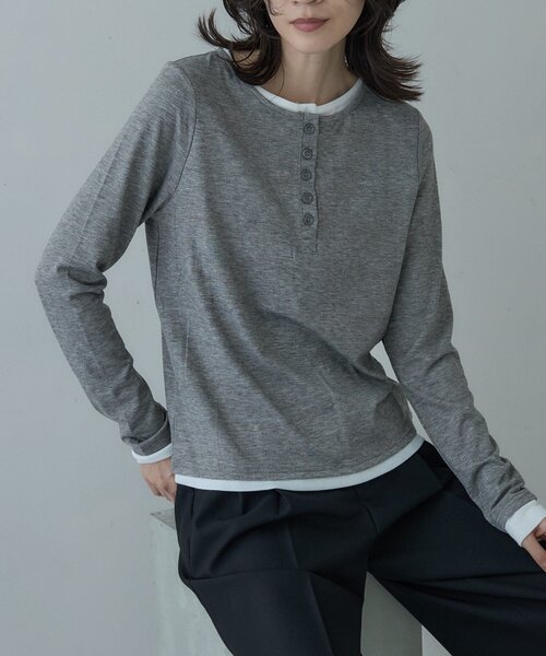 GALLEST(ギャレスト)の「バイカラーヘンリーネックレイヤーカットソー(Tシャツ/カットソー・レディース・チャコールグレー/グレー・38)」の14枚目の写真
