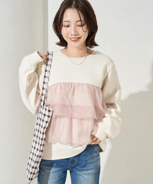 FREAK'S STORE（フリークスストア）の「限定展開　オーガンジー ドッキング フリル 裏起毛 スウェット プルオーバー（スウェット・レディース・ブラック/グレー/ナチュラル/オフホワイト/ブラウン・ﾌﾘ-）」の20枚目の写真