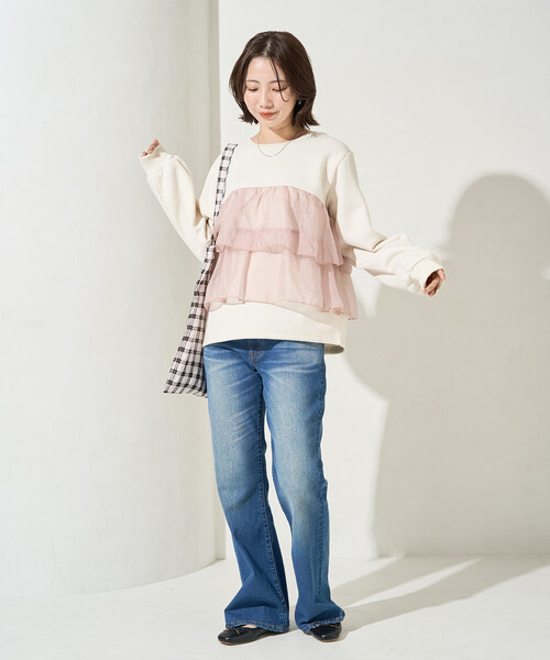FREAK'S STORE（フリークスストア）の「限定展開　オーガンジー ドッキング フリル 裏起毛 スウェット プルオーバー（スウェット・レディース・ブラック/グレー/ナチュラル/オフホワイト/ブラウン・ﾌﾘ-）」の21枚目の写真