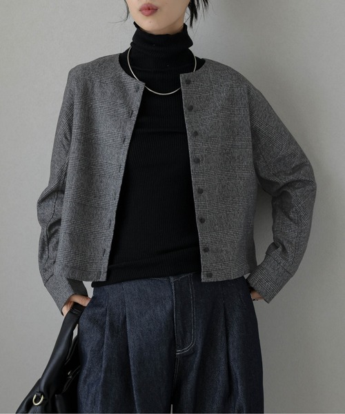 8147.【美品】GIVENCHY ショート丈 ノーカラー チェック ジャケット 楽天市場】ノーカラージャケット レディース ブレザージャケット