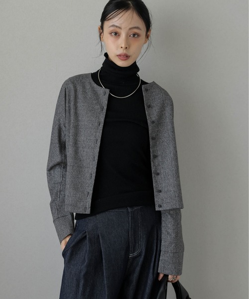 La-gemme(ラジェム)の「ノーカラーチェックショートジャケット(ノーカラージャケット・レディース・グレー/ブラック/ブラウン・フリー)」の21枚目の写真