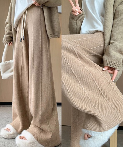 L LABEL(エルラベル)の「ラインデザインニットパンツ(その他パンツ・レディース・ベージュ/ホワイト/ブラック・FREE)」の3枚目の写真